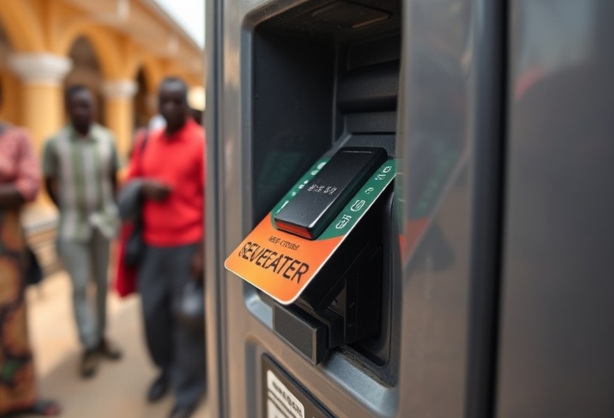 Before — Terminal fascia with a foreign device fitted over the card reader.